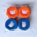 Set of 4 blue and orange sponge laundry balls with panda decorative centers - 4Pcs Set (2 Pairs) / Orange and Blue Mixed
