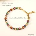 Macro shot of 18K gold plated Cuban link chain with colorful enamel drip details - Colorful Enamel Bracelet (S-H372)