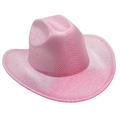 Detail shot of the glitter pink western cowboy hat with a metallic woven texture - Pink