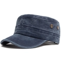 Berretto militare blu navy in cotone lavato con parte superiore piatta e occhielli - Regolabile (54-59cm) / Blu navy