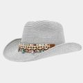 Sombrero de sol de paja plateada para mujer con decoraciones bohemias de conchas y estrellas - M (56-58cm) / Plateado