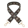 Adjustable 3.8cm ethnic embroidered shoulder strap with floral patterns and gold hooks - Gold Buckle / Black Base - Flesh Pink Green Flower