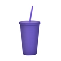 16oz purple matte double-wall plastic tumbler with matching straw and secure lid - 450ml / Deep Purple J