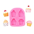 Pink silicone cupcake fondant mold with 4 different ice cream and cake shapes - Pink