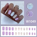 Faux ongles violet et paillettes argentées en forme d'amande au fini brillant - Lavande Violet Pailleté Argent Dégradé (W1049 Version Colle)