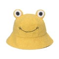 Lindo gorro de pescador de rana de felpa amarilla con ojos 3D y textura suave de invierno - 58cm / Amarillo