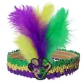 Mardi Gras feather headband with purple green and gold sequins and jester mask - One Size / Jester Mask Style A
