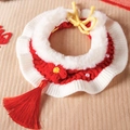 Collier tricoté rouge réglable pour animaux avec fausse fourrure blanche pour le Nouvel An - M (jusqu'à 6kg) / Cape Fleur de Prunier