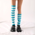 Blue and white striped knit leg warmers in a slouchy style for winter outfits - One Size / 50cm Blue and White Striped