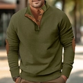 Men's olive green ribbed knit polo shirt with brown corduroy collar and elbow patches - S / Tops / Army Green