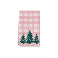 Pink and white checkered Christmas kitchen towel with Merry & Bright tree print - XWJ02-12 (Pink Merry & Bright)