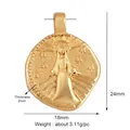 Oval gold-plated copper Virgin Mary pendant with embossed detail and radiant star rays - Light Purple M142678-Gold Virgin Mary