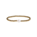Polished gold stainless steel bead bracelet with a baroque freshwater pearl centerpiece - Gold