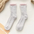 Plush coral fleece mid-calf socks in light grey with pink contrast cuffs for winter - Khaki