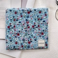 Light blue floral cotton linen square scarf with delicate red and white flower patterns - XY-17 Light Blue Floral