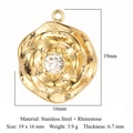 Ciondolo rosa dorata in acciaio inossidabile con strass per creazioni di gioielli - Rosa Martellata / Zirconia Bianca (VC780)