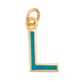 Golden alphabet L pendant charm with turquoise enamel inlay on a white background - Sky Blue - Letter L