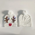 White knitted Christmas hat with reindeer pattern and built-in LED glowing lights - White Antler Style-Christmas Hat