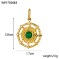 Bohemian gold stainless steel sun pendant featuring a central green natural stone inlay - Emerald Green (WP37026B3)