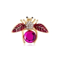 Golden insect bee brooch with red wings and a vibrant magenta crystal centerpiece - Bee Gem Magenta