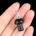 Blue glitter stone mushroom pendant with silver metal cap held on a hand palm - Gun Black Cap / Blue Sand Stone (Synthetic)