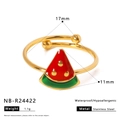 Technical size chart showing a 17mm gold stainless steel ring with watermelon enamel detail - Watermelon Slice (NB-R24422)