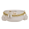 Beige Crossbody Dumpling Bag mit Webstruktur, goldenem Pferdeanhänger und Kettenriemen - Weiß