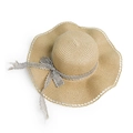 Dettaglio cappello di paglia con tesa ondulata e pizzo argento per protezione solare - M (56-58cm) / Cachi