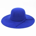 Royal blue wide-brim wool fedora hat with elegant round top and matching ribbon trim - One Size(58cm) / Royal Blue