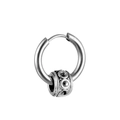 Polished stainless steel hoop earrings featuring concentric circle textured bead pendant - Embossed Texture Bead