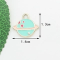 Mint green and pink enamel planet charm in zinc alloy for DIY jewelry, 1.4cm x 1.3cm - Green Planet UV
