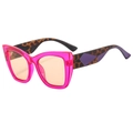 Cat eye butterfly sunglasses with pink frame, orange lens, and leopard print arms - C5 Transparent Purple Frame Champagne Lens
