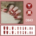 New Year red checkerboard bow heart long ballet press-on nails with sparkling finish - D843 Style (With Glue)