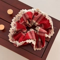 Detailed view of red plaid scrunchie featuring vintage cream white lace trim and cotton texture - Red Plaid - Lace Edge