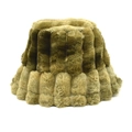 Detail of olive green faux fur bucket hat featuring vertical striped plush texture - M (56-58cm) / Olive Green
