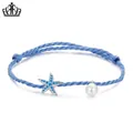 Blue braided rope bracelet featuring a 925 sterling silver starfish charm and a white pearl - BSB207 Starfish Pearl Braided Bracelet