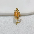 Pendentif tulpe doré avec œil de chat orange et zircons clairs scintillants pour femmes - Champagne