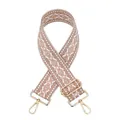 Detail of adjustable woven purse strap with pink geometric pattern and gold swivel hooks - Pink