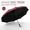 Automatic folding umbrella in wine red with 10 ribs and UV-protective black coating - Large 10-Rib Automatic Black Glue / Burgundy