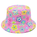 Close-up of pink bucket hat featuring colorful floral print and fabric texture detail - One Size / Pink Colorful Floral (5#)