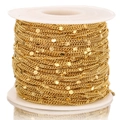 Golden stainless steel curb chain with sequins on a white spool for DIY jewelry making - Gold - Side Clip Round Disc (2m approx 7.14g)