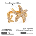 Verstellbarer goldener Seestern Ring aus Edelstahl mit funkelnden Zirkoniasteinen - JDR2407021 Seestern Offener Ring