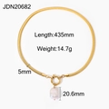 Collar de cadena de serpiente en acero inoxidable chapado en oro 18K con perla natural - Collar de Perlas con Cadena de Serpiente (JDN20682)