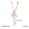 Collar de llave en acero inoxidable oro rosa con incrustación de nácar blanco - Estilo de Trébol de Llave de Oro Rosa (KN117722-K) / Oro rosa