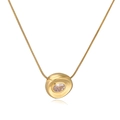 Detail shot of a gold-plated irregular geometric pendant necklace with a clear zircon stone - Irregular Round Style (24630)