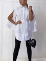 Elegante witte off-shoulder overhemdbandjurk met riem en mouwen met lange splitten - S / Wit