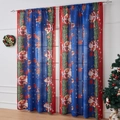Detail of Christmas curtain featuring Santa Claus and reindeer on red and blue fabric - 140x100cm / Blue Santa Claus Print (Pair)