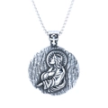 Vintage zilveren Sint-Benedictus hanger ketting met religieus Jezus reliëf voor dames en heren - Gepolijst Staalkleur (Zonder Ketting) (C0501)