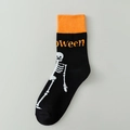 Halloween crew socks featuring black and orange color blocks with white skull prints - 01 Pumpkin-Black Orange Skeleton Print