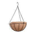 Hanging basket with black metal wire frame and natural coconut coir liner for plants - Round Basket